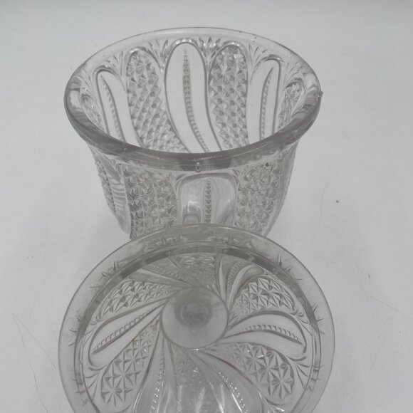 Vintage Glass EAPG Candy Dish Lid Clear Pressed Glass Swirl Feather Diamond Patt - Picture 2 of 8